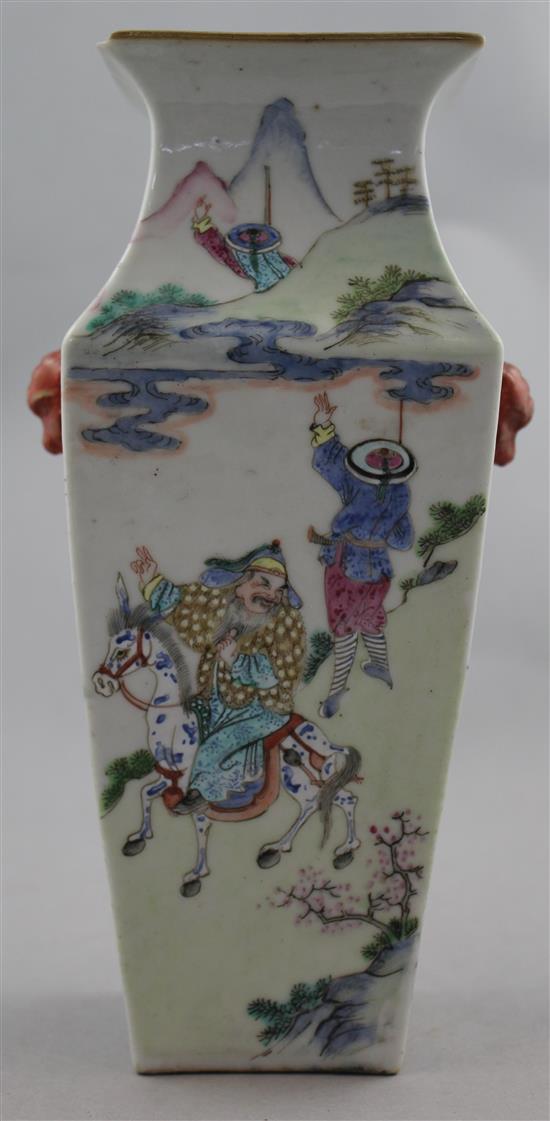 A Chinese famille rose square baluster vase, late 19th century, 23.7cm, chip to rim